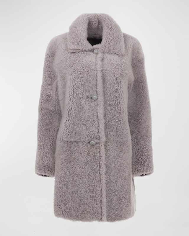 Reversible Lamb Shearling Stroller Jacket w/ Leather Buttons